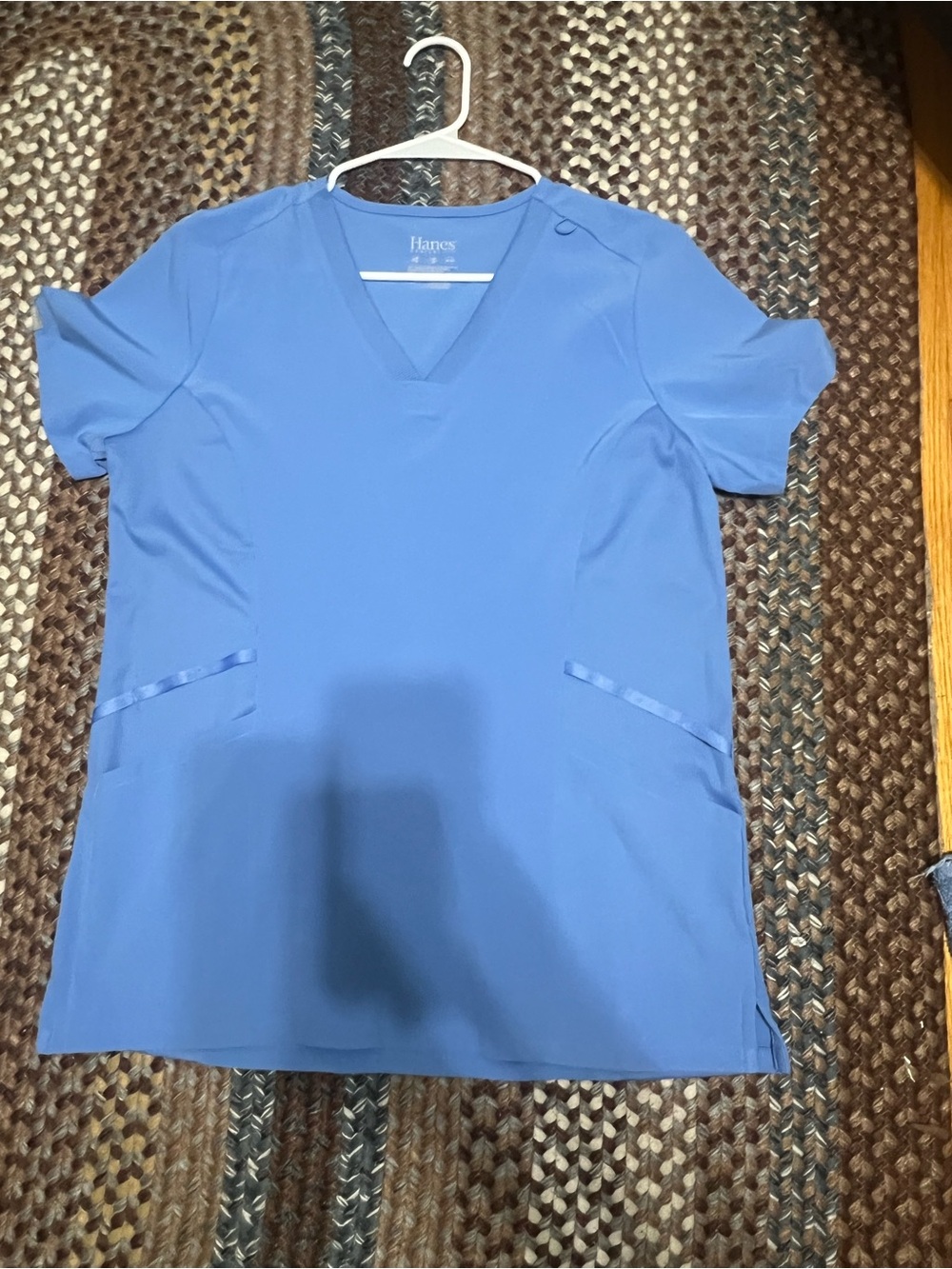 Hanes Women's V-Neck Scrub Top in Ceil Blue